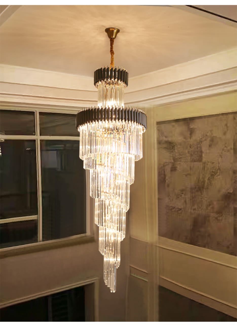 Modern Luxury Spiral Stair Hall Lobby Crystal Chandelier