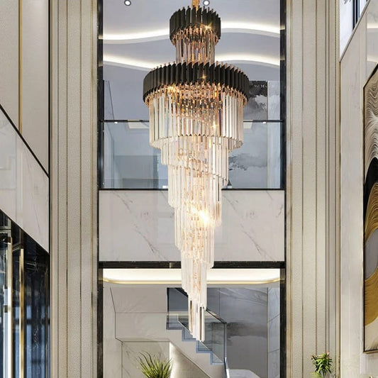 Modern Luxury Spiral Stair Hall Lobby Crystal Chandelier