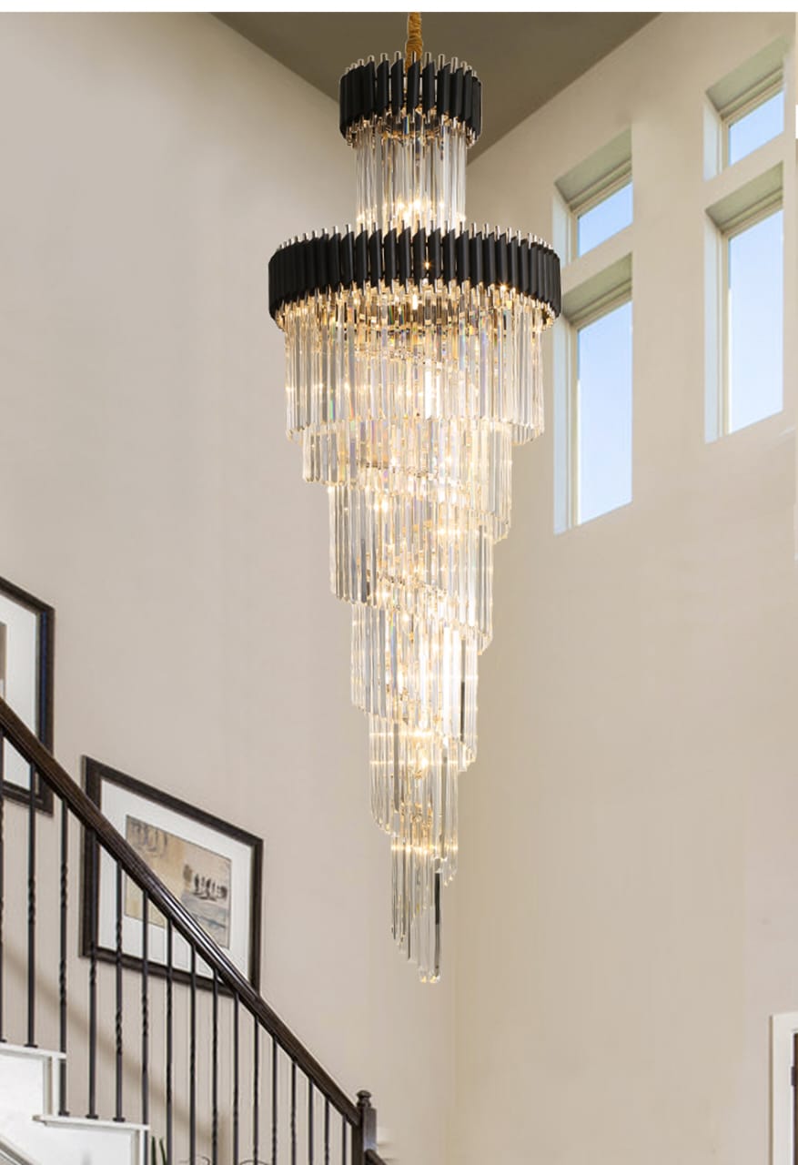 Modern Luxury Spiral Stair Hall Lobby Crystal Chandelier